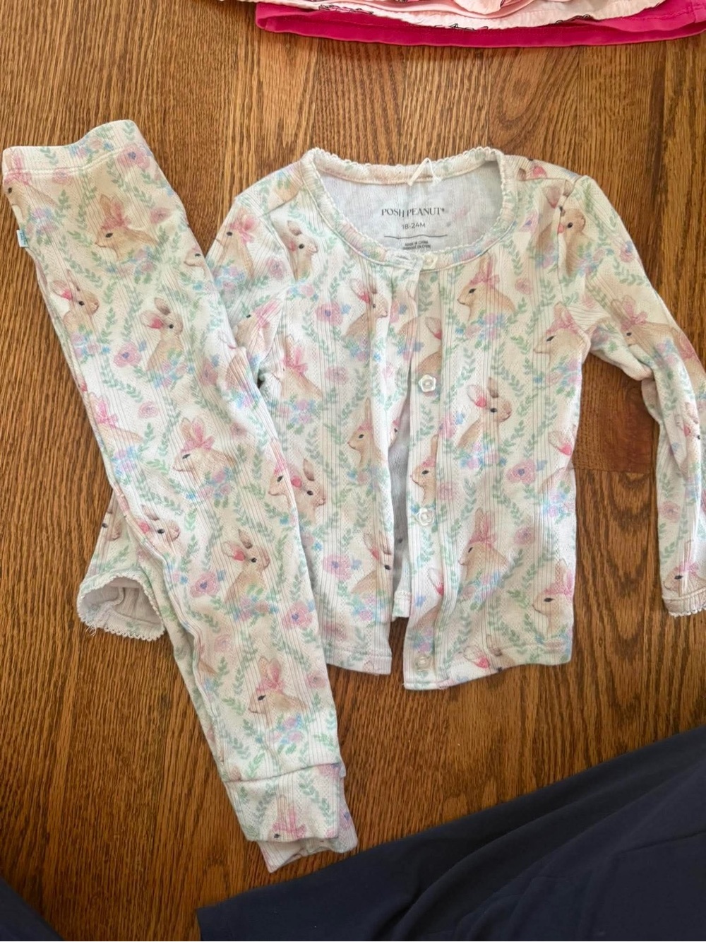 Posh Peanut White Pastel Floral Bunny Pajama Set